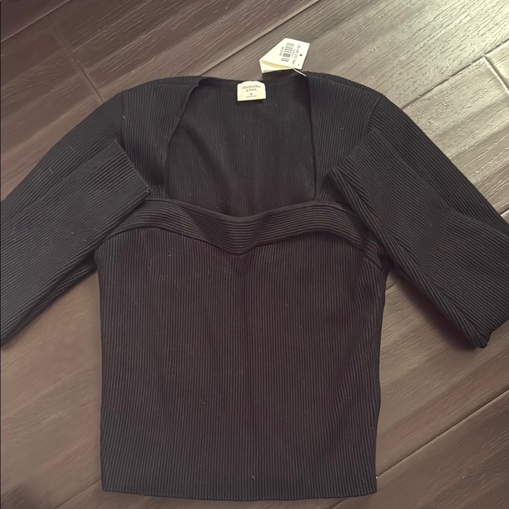 Abercrombie & Fitch Black Fitted Bustier Bodysuit 3/4 Sleeve